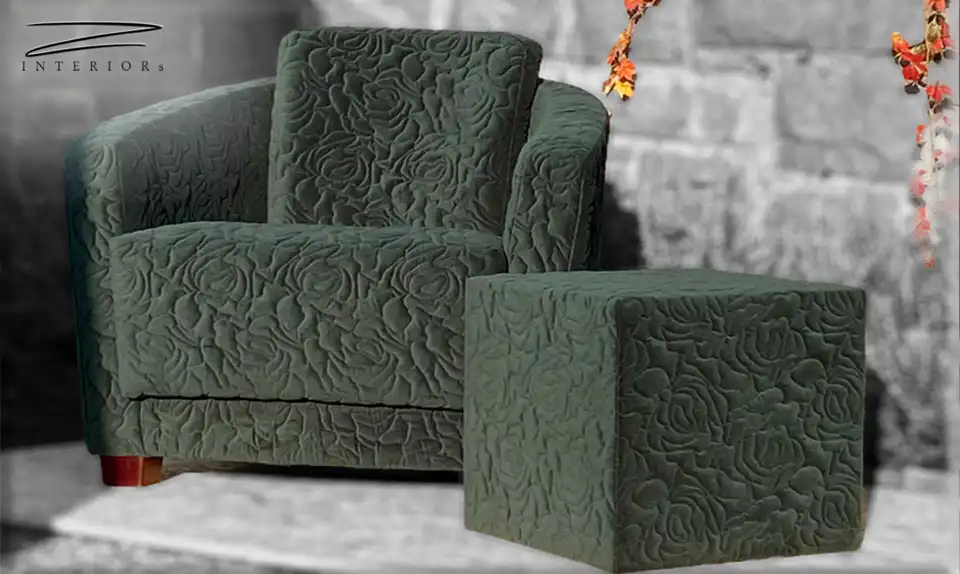 Sessel Neubezug im gesteppten floralem Grün