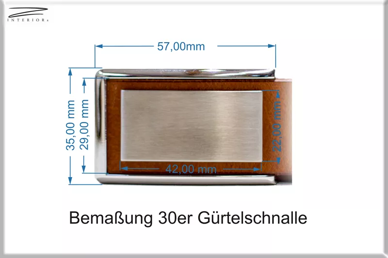 Design Gürtelschnalle Edelstahl 30 mm Bemaßt.