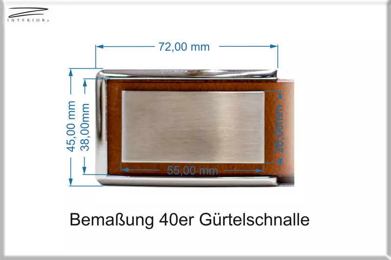 Design Gürtelschnalle Edelstahl 40 mm Bemaßt.